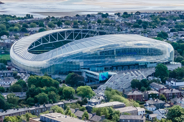 Wide-angle shot of Aviva Stadium