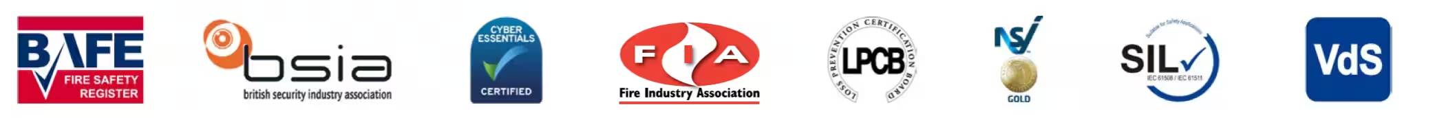 A row of logos of various fire safety associations